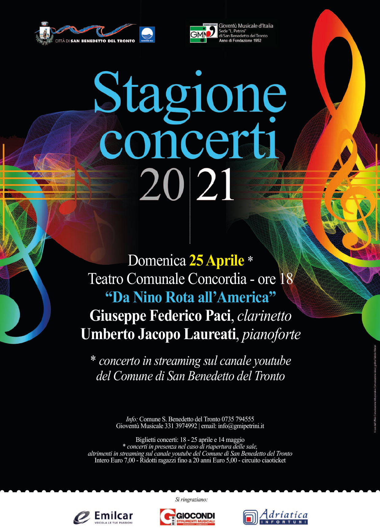 Stagione dei concerti, domenica 25 aprile si esibisce il duo Paci - Laureti