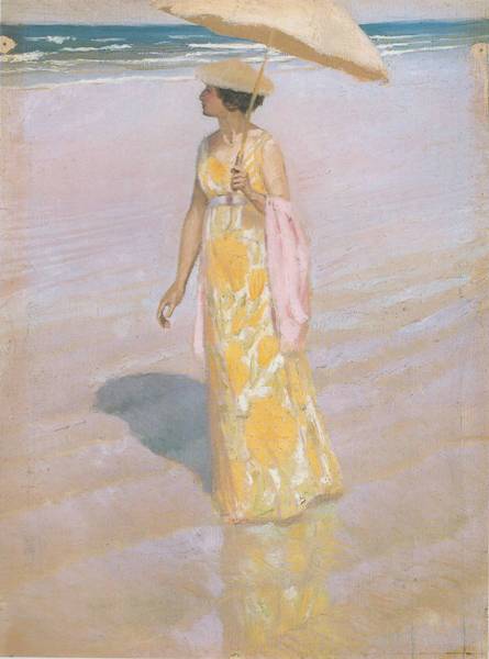 Dama sulla spiaggia - Olio su tela, foto Tomei De Angelis, Collezione Comune di San Benedetto del Tronto